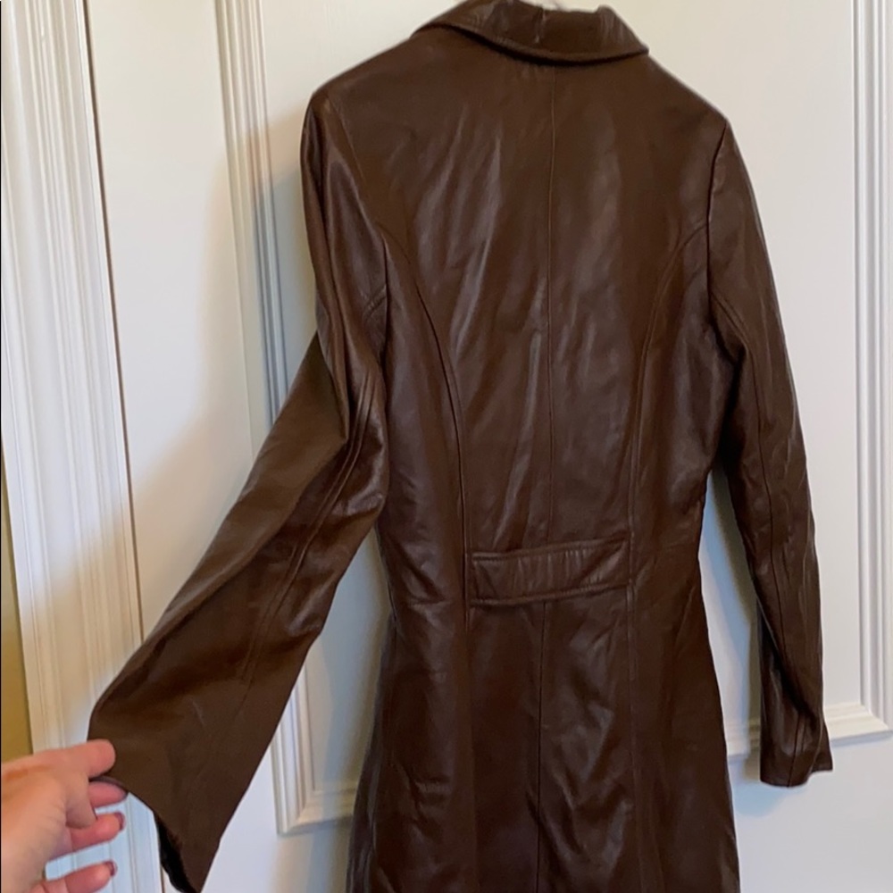 EUC BROWN LEATHER JACKET SMALL BROWN LEATHER COAT - Picture 3 of 16